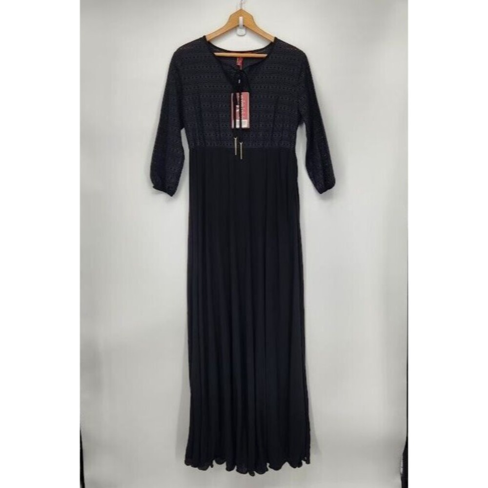 New Max Mara Studio Gelosia Maxi Dress Eyelet Crochet/Jersey Knit Black Medium